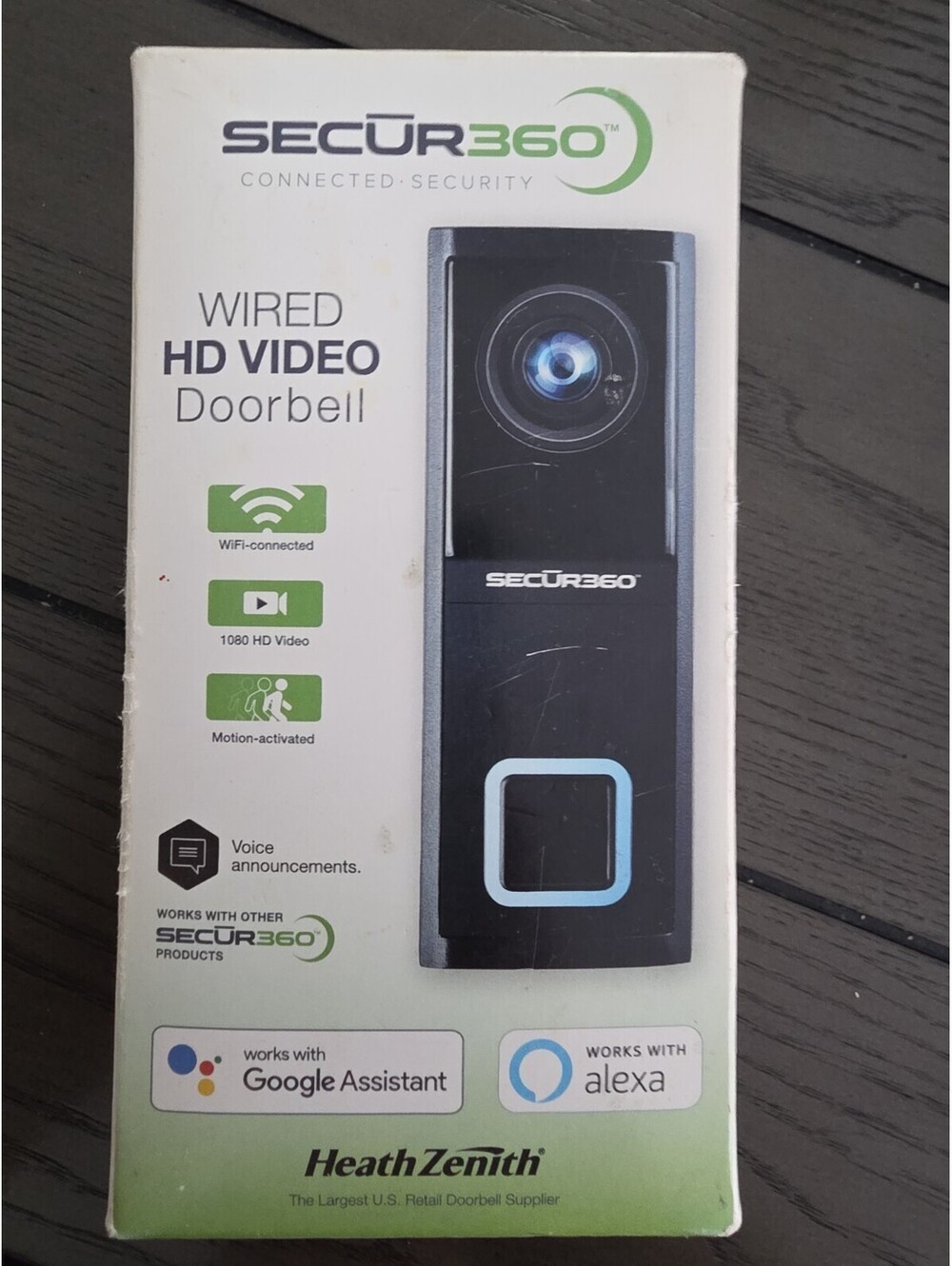 SECUR360 Heath Zenith Wired HD Video Doorbell Wi-Fi 1080 HD Video Alexa Google